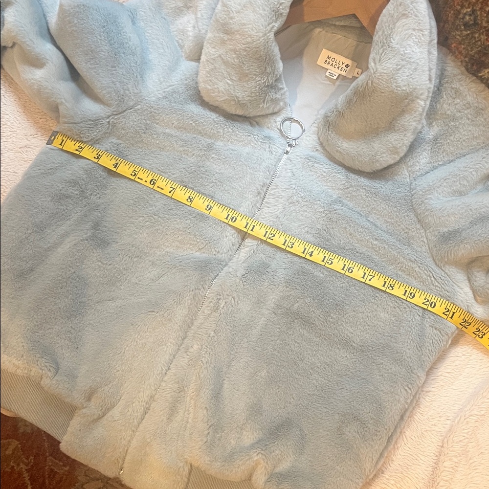 Molly Bracken Light Ice Blue Faux Fur Jacket Sz L - Picture 5 of 7